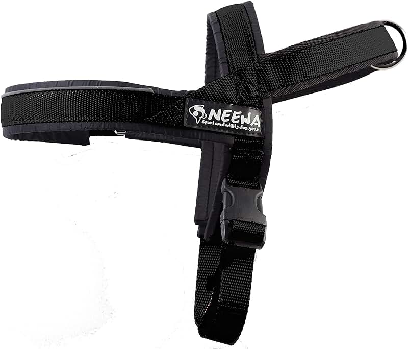 Small black padded dog harness with handle