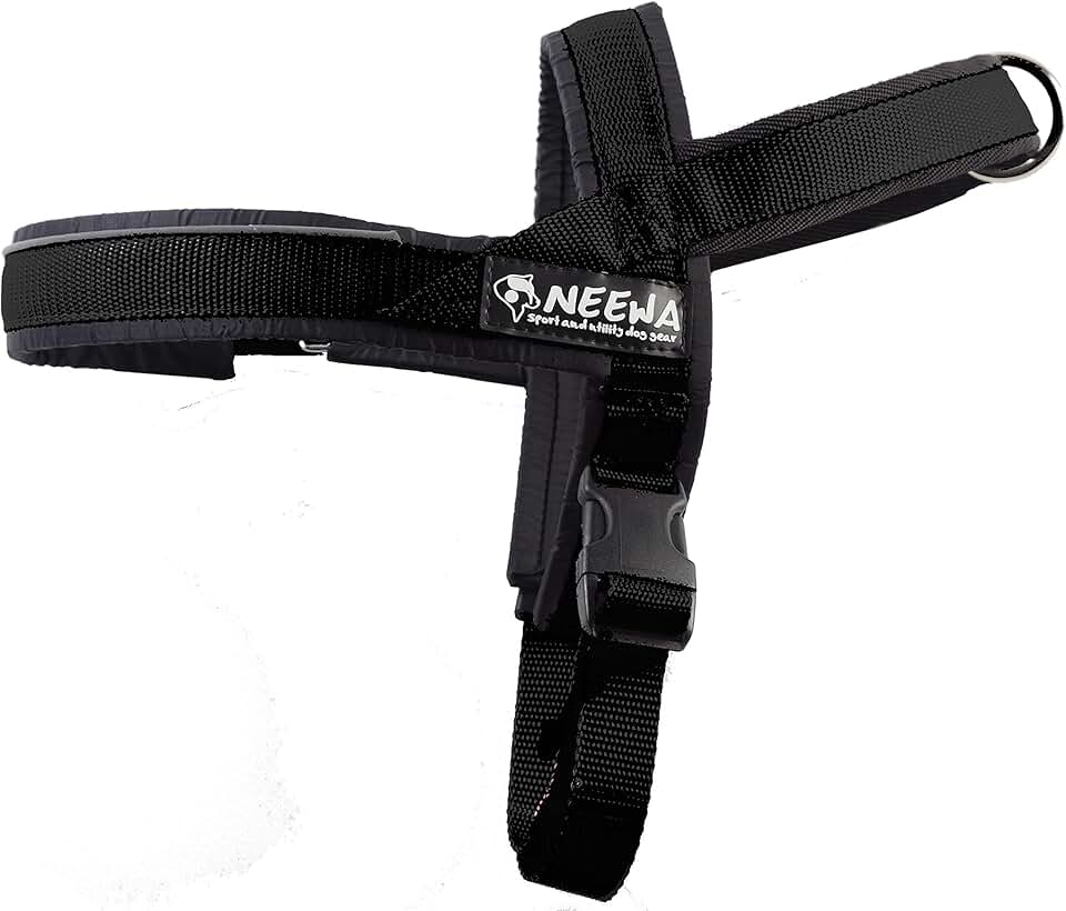 Small black padded dog harness with handle