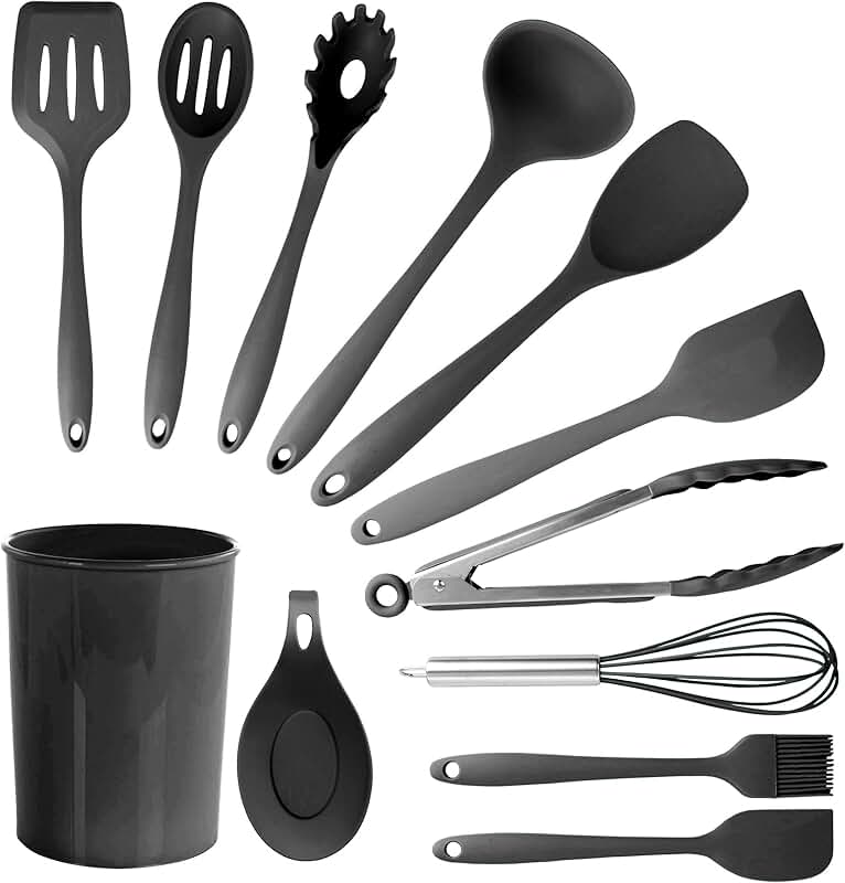 Silicone Cooking Utensil Set with Stainless Steel Handles