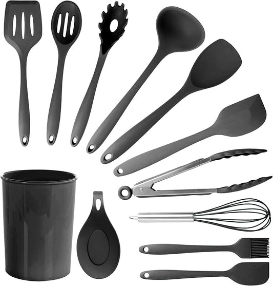 Silicone Cooking Utensil Set with Stainless Steel Handles