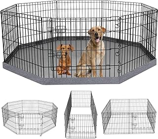 Foldable Metal Dog Playpen with Bottom Pad