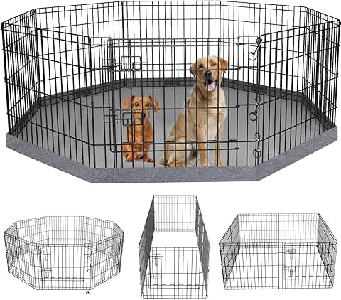 Foldable Metal Dog Playpen with Bottom Pad