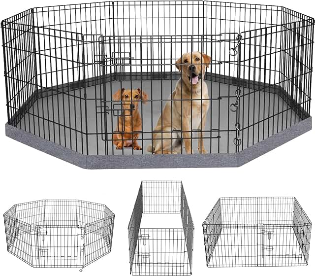 Foldable Metal Dog Playpen with Bottom Pad