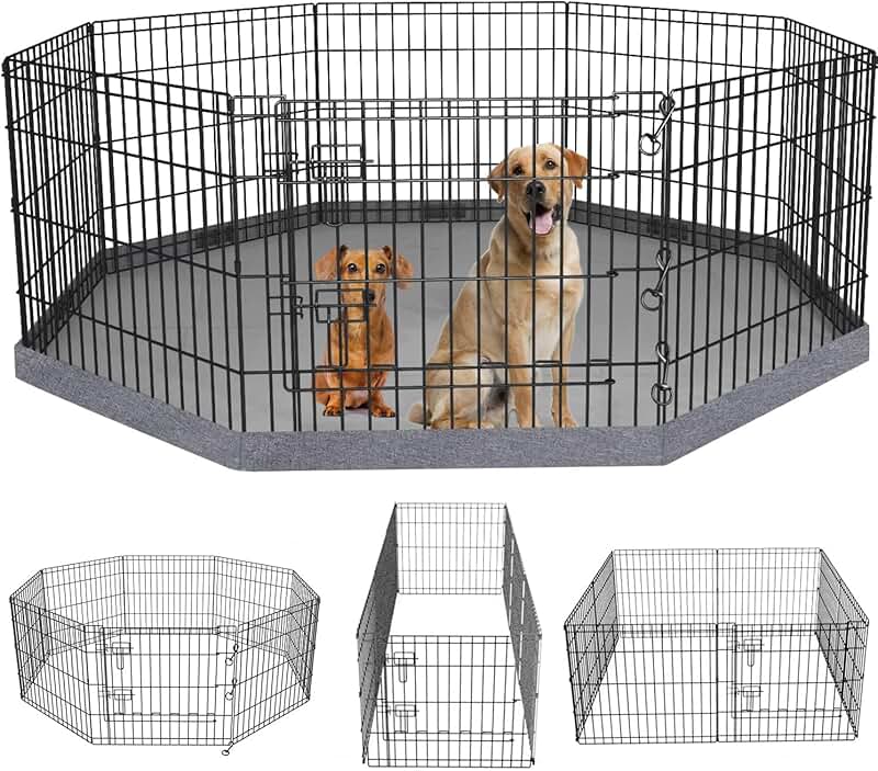 Foldable Metal Dog Playpen with Bottom Pad