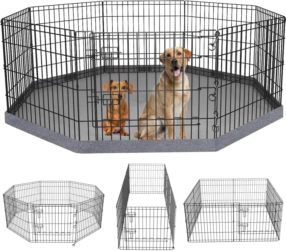 Foldable Metal Dog Playpen with Bottom Pad