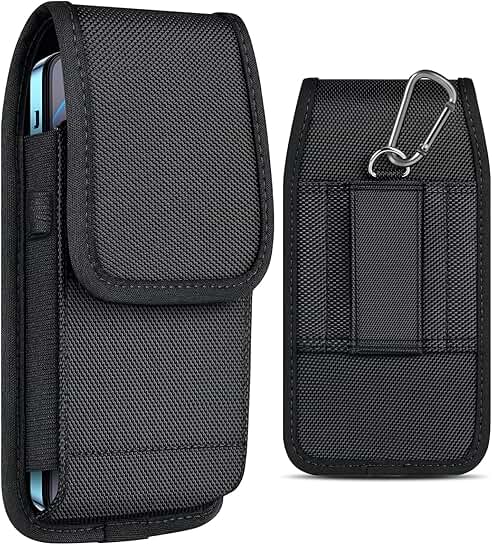 Nylon Cell Phone Pouch and Holster Case for Samsung Galaxy S23+ S22+ S21+ S20+ S10+ S9+ S8+ S21 FE S20 FE A54 A53 A52 A51 A50 Black