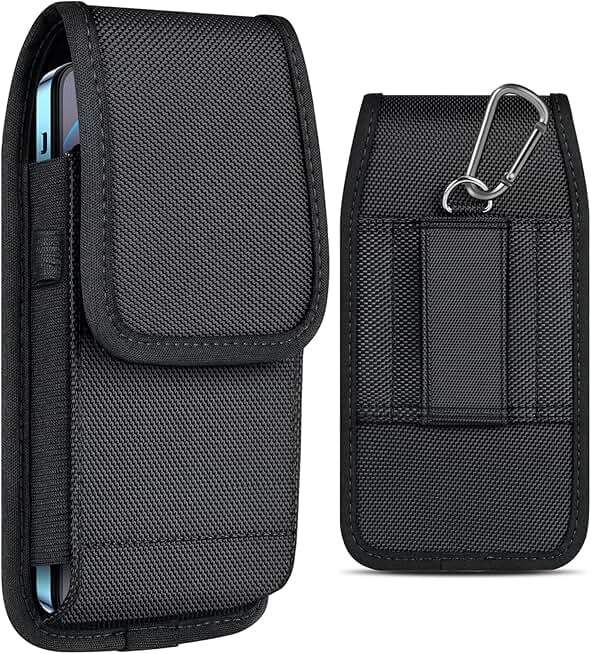 Nylon Cell Phone Pouch and Holster Case for Samsung Galaxy S23+ S22+ S21+ S20+ S10+ S9+ S8+ S21 FE S20 FE A54 A53 A52 A51 A50 Black