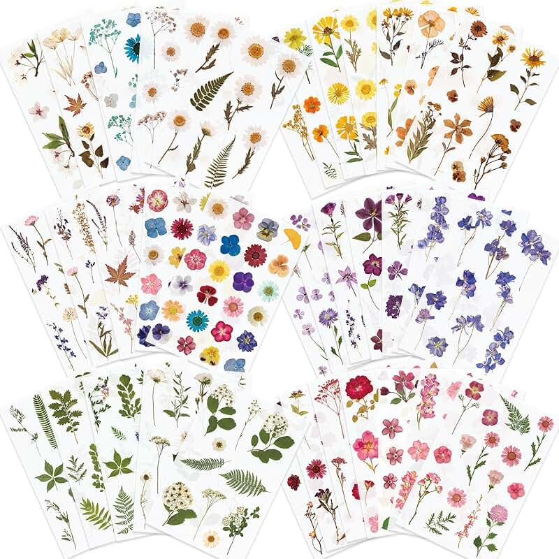 Pressed flower themed sticker set with 486 pieces