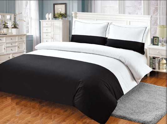 French Sateen Hotel Pattern, Ultra Soft 300 Thread Count  Cotton Sateen, Black, Queen, 4 Piece Duvet Set, Bedding Duvet Cover Set for One Bed
