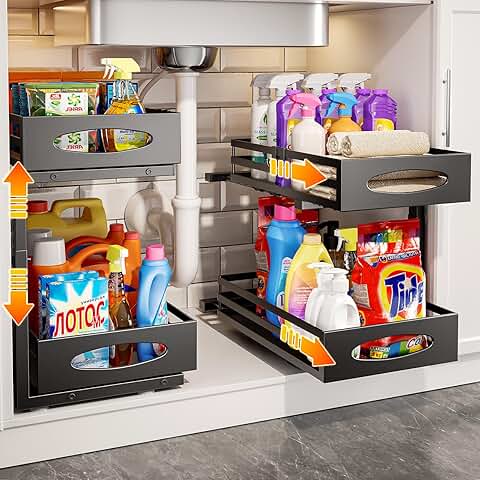 Two Pack Adjustable Under Sink Storage Organizers