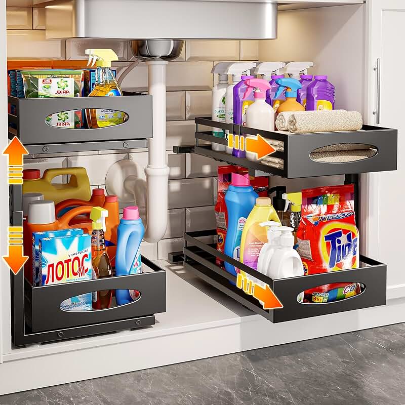 Two Pack Adjustable Under Sink Storage Organizers