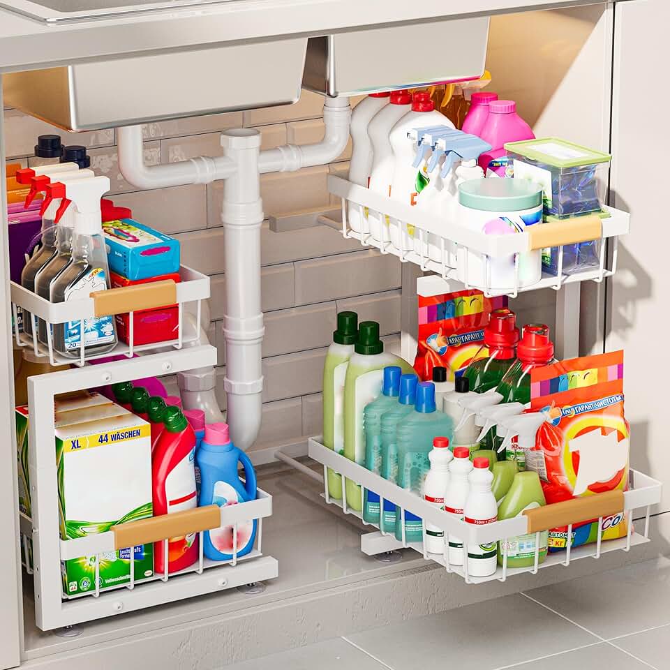 Expandable under sink organizer, 2-pack, white