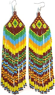 Handmade Tribal Long Fringe Beaded Earrings