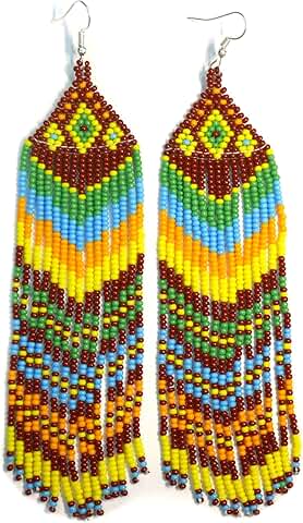 Handmade Tribal Long Fringe Beaded Earrings