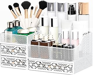 Large White Metal Makeup Organizer with Drawers
