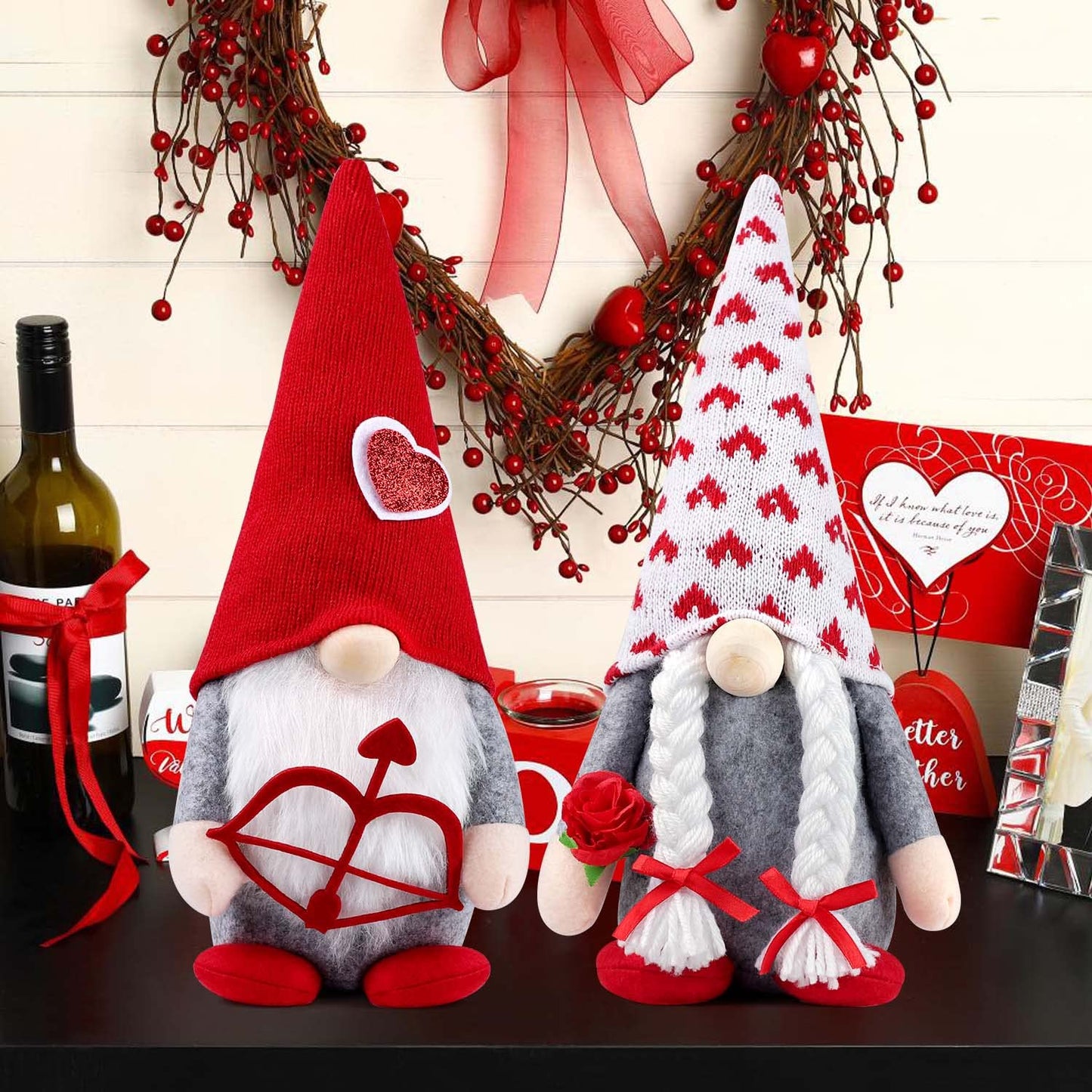 2pcs Valentine Gnomes Pl h, Valentines Day Decorations Valentines Decor for Table, Scandinavian Tomte Elf Gnomes Valentines Day Gifts for Her Him