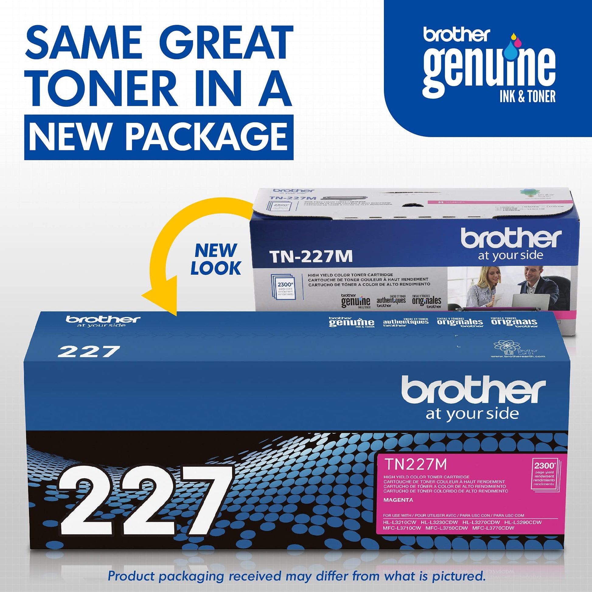 Genuine TN227M, High Yield Toner Cartridge, Replacement Magenta Toner, Page Yield Up to 2,300 Pages, TN227, Dash Replenishment Cartridge