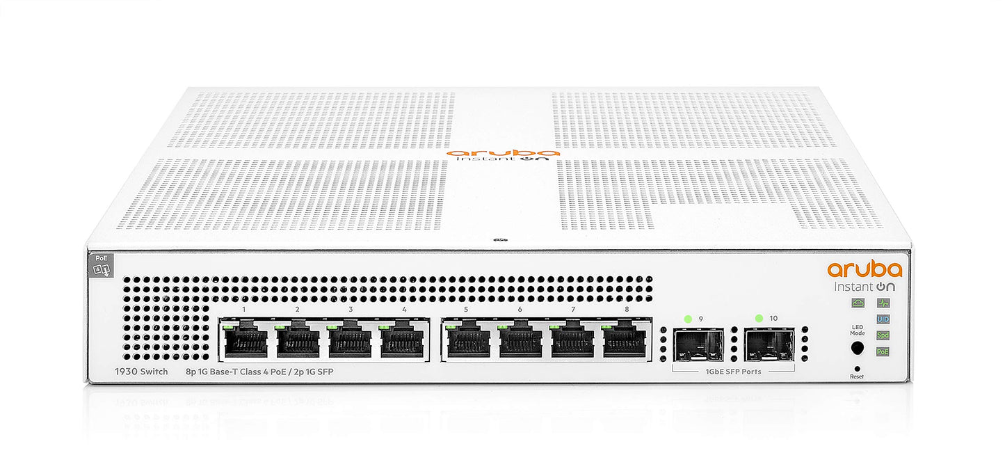 Instant On 1930 8-Port PoE Gb Ethernet 8xGE PoE (124W), 2X 1G SFP, L2+ Smart Switch US Cord (JL681A#ABA)