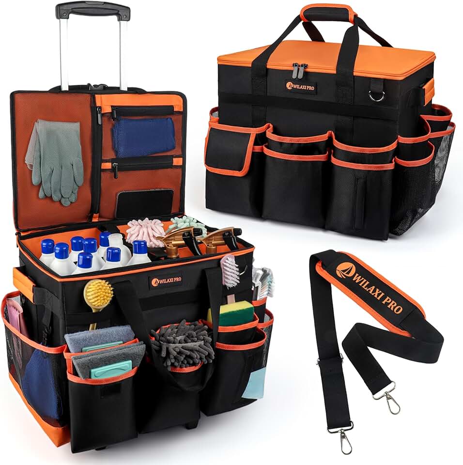 Large Rolling Cleaning Caddy with Wheels and Trolley