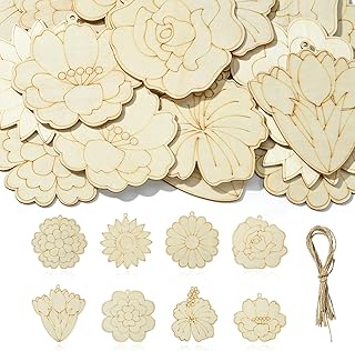 32 Flower-Shaped Wooden Cutouts for Crafts and Decor