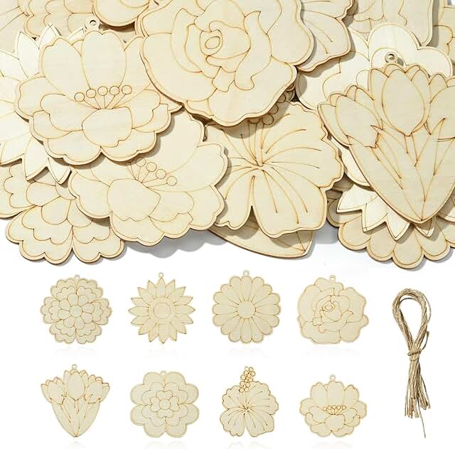 32 Flower-Shaped Wooden Cutouts for Crafts and Decor