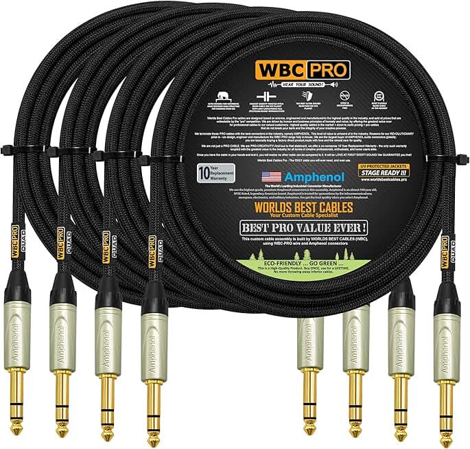 Four 12-foot ultra-silent balanced star-quad cables with gold TRS plugs