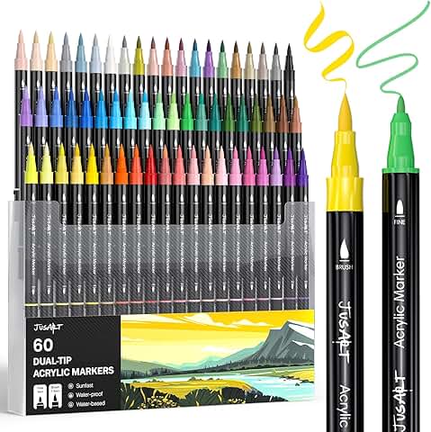 60-Color Dual Tip Acrylic Paint Pens for Crafts