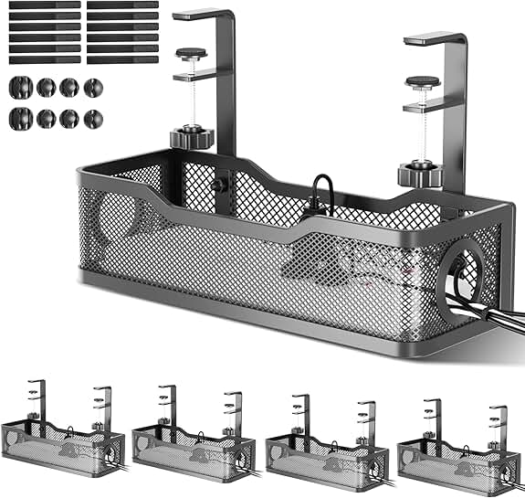 Set of 4 Black Under Desk Cable Management Boxes