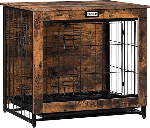 Wooden Dog Crate with Pull-Out Tray and Double Doors