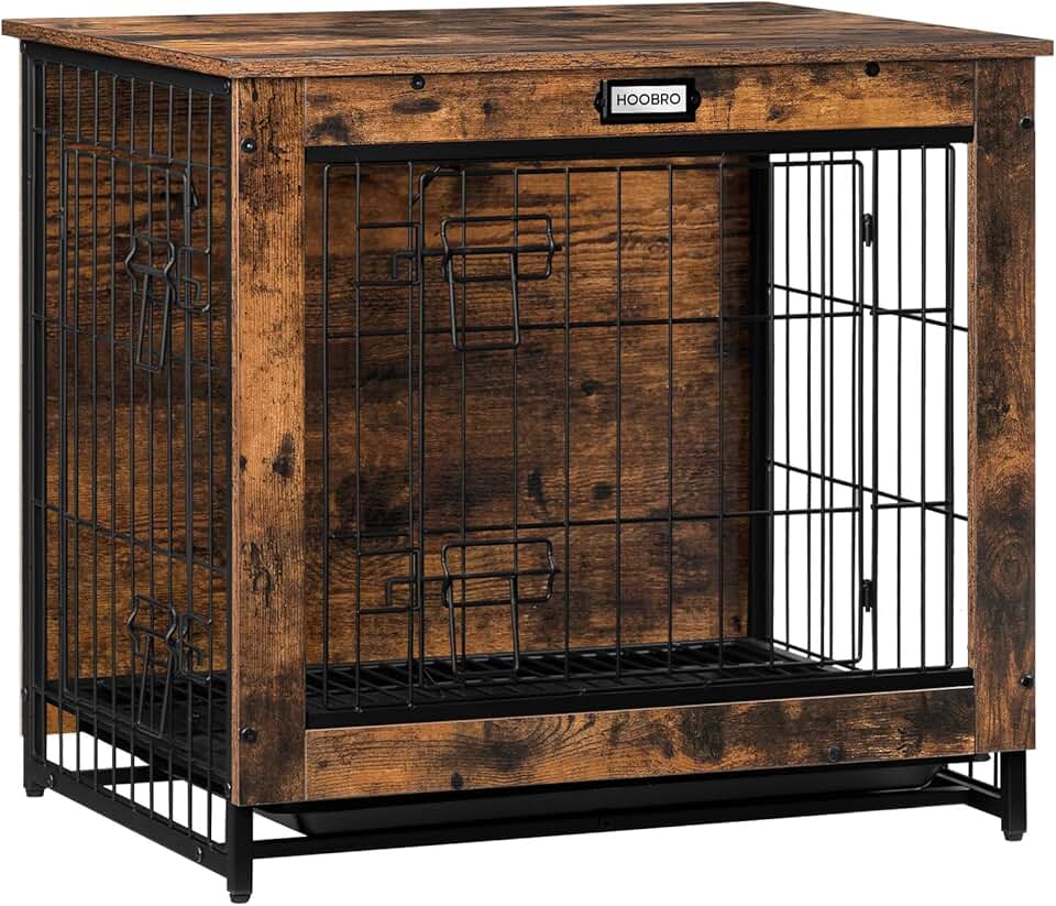 Wooden Dog Crate with Pull-Out Tray and Double Doors