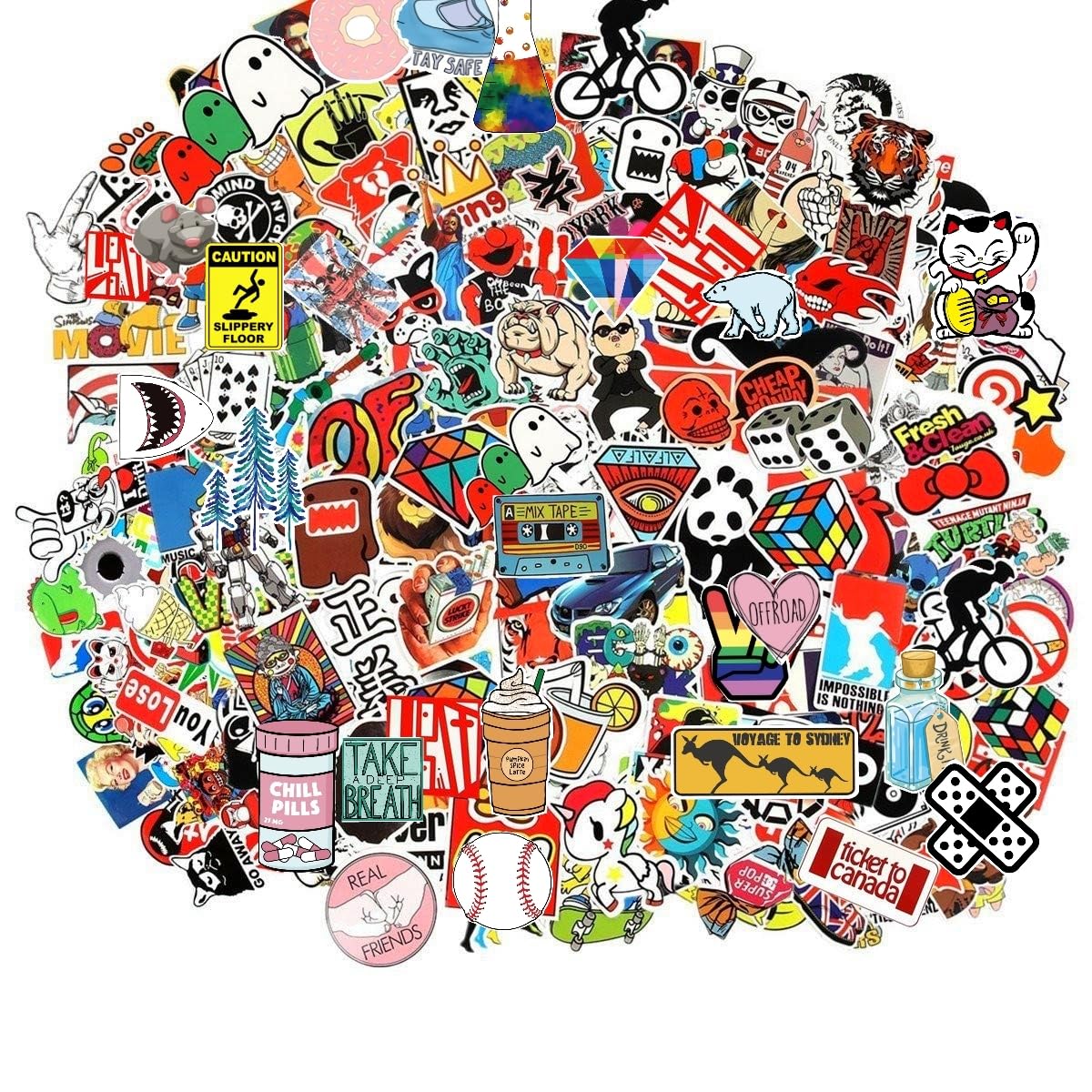 100 Colorful Waterproof Vinyl Stickers Pack for Teens and Kids