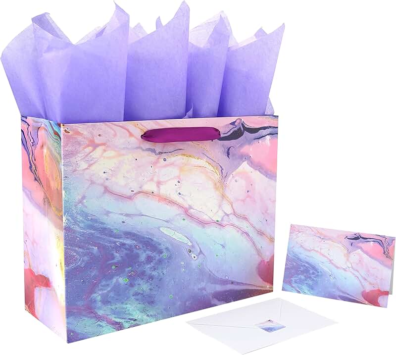 Large Purple and Red Gift Bag with Card and Tissue