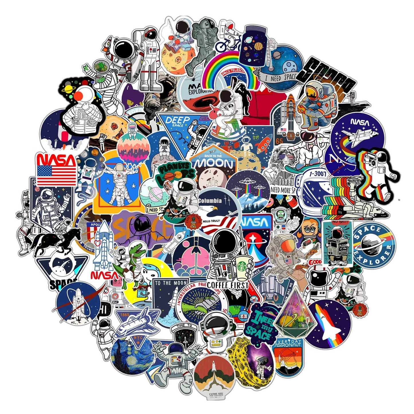 100pcs Space Stickers for Water Bottle Laptop ,Waterproof Vinyl NASA Stickers Pack, Space Theme Gifts for Adults Teens Boys Stickers for Ipad MacBook Skateboard Decals