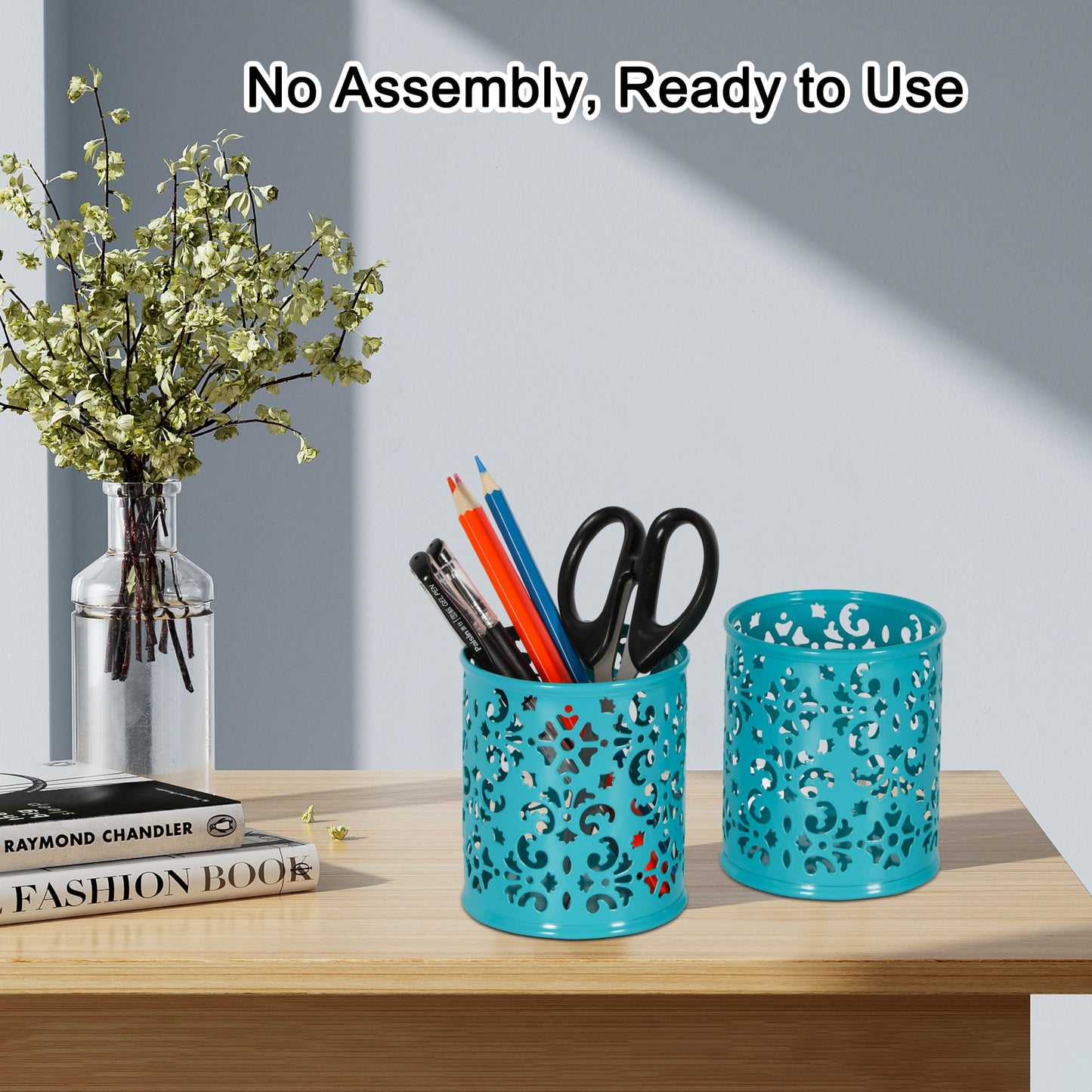 Dark Teal Metal Pen Holders for Desk, 2 Pack