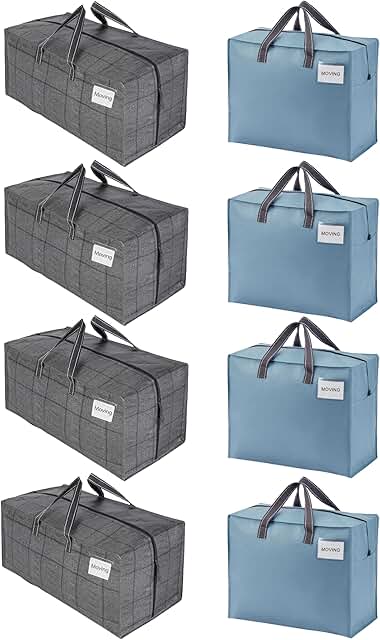 Eight heavy-duty moving bags with straps and handles