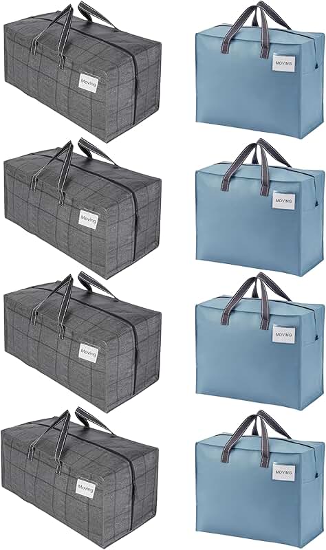 Eight heavy-duty moving bags with straps and handles