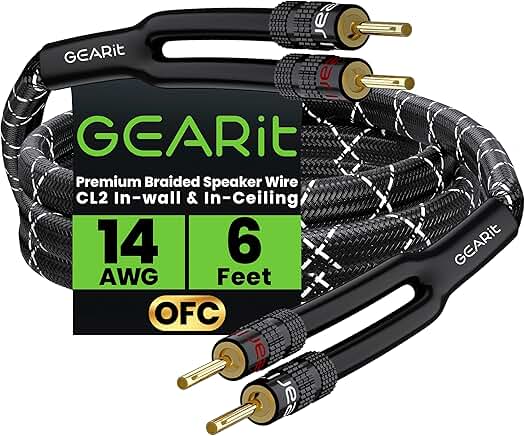 Heavy Duty 14AWG Braided Speaker Wire, 6 Feet