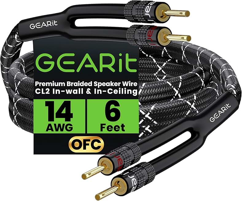 Heavy Duty 14AWG Braided Speaker Wire, 6 Feet