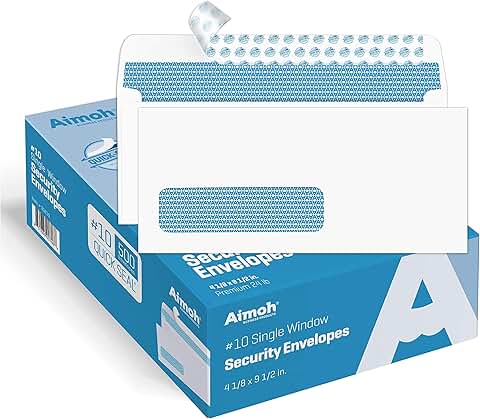 Single Left Window Security Envelopes, 4 1/8 x 9 1/2 Inches, 500 Pack