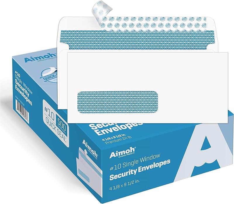 Single Left Window Security Envelopes, 4 1/8 x 9 1/2 Inches, 500 Pack
