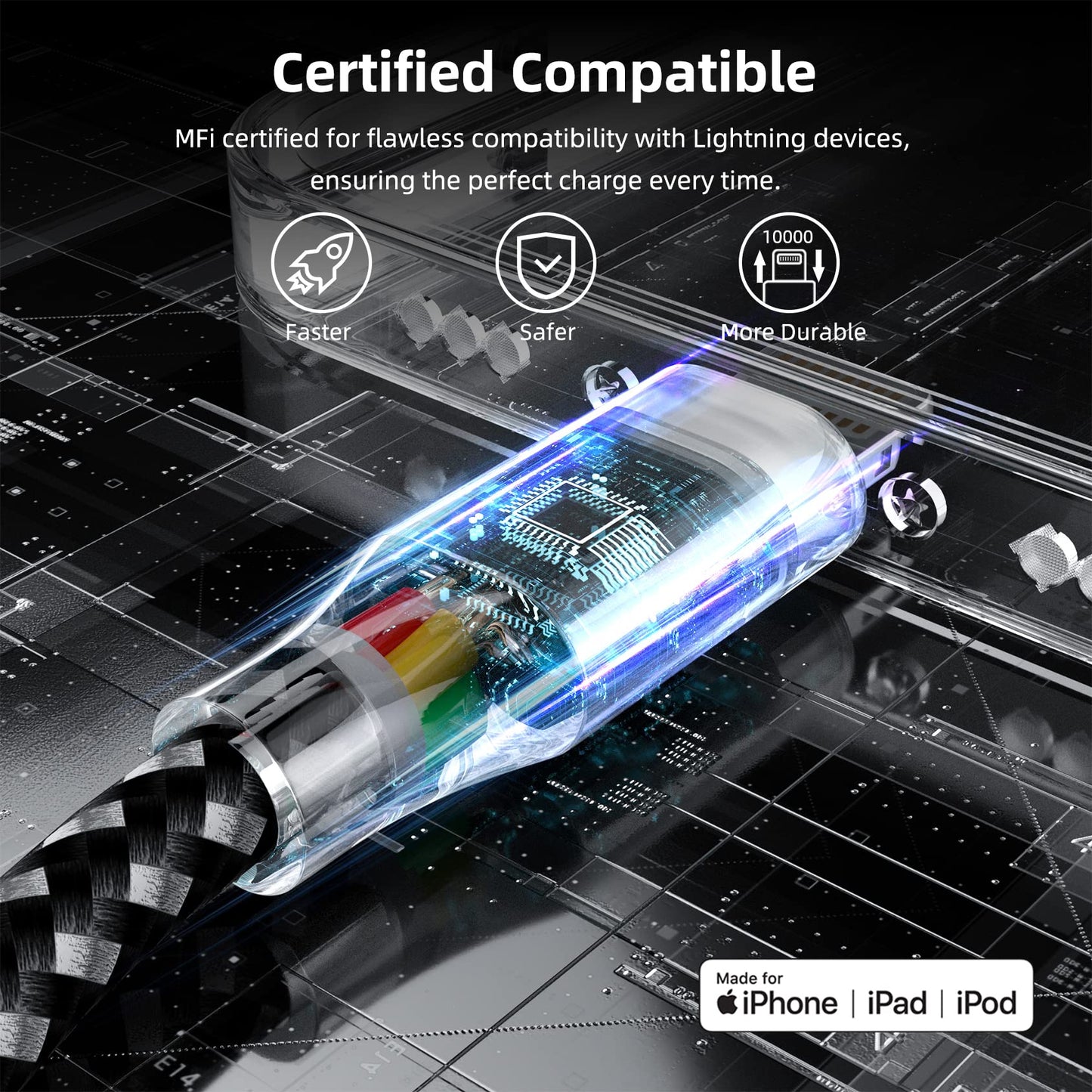 [Apple MFi ] iPhone Charger Fast Charging 3 Pack 10 FT Lightning Cable Nylon Braided Long iPhone Charger Cord Compatible with iPhone 13 12 11 Pro Max XR XS X 8 7 6 Plus SE iPad and More