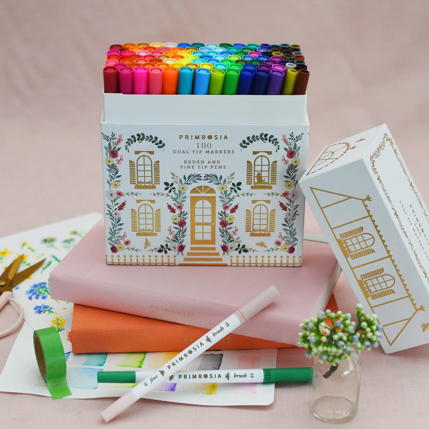 100 Dual Tip Watercolor Marker Pens Set
