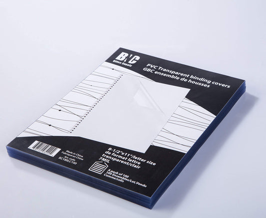 Clear PVC binding covers, 8.5 x 11 inches, pack of 100