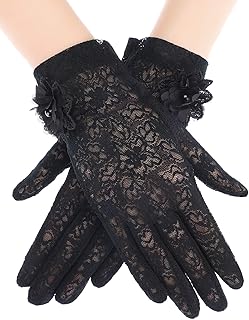 Short floral lace gloves for women