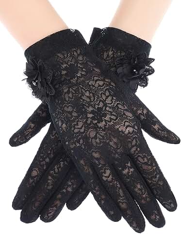 Short floral lace gloves for women