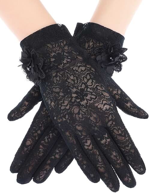 Short floral lace gloves for women