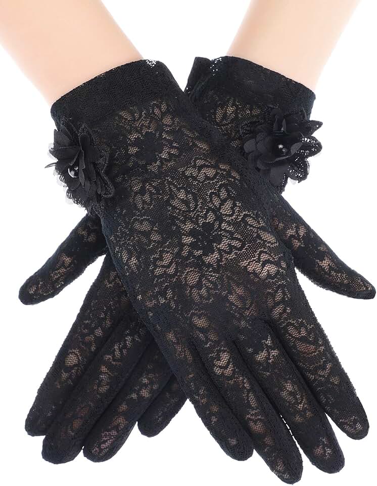 Short floral lace gloves for women