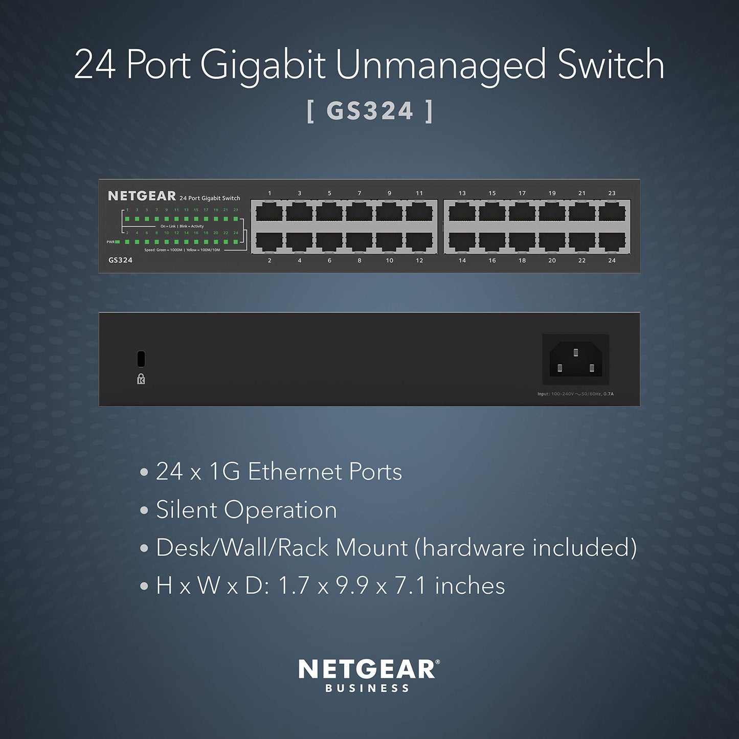 24-Port Gigabit Ethernet Unmanaged Switch (GS324) - Desktop, Wall, or Rackmount, Silent Operation