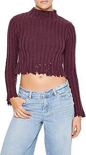 Women's Casual Distressed Mock Neck Sweater