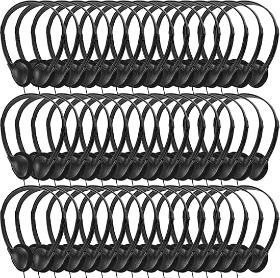 50 Pack Wired Adjustable Earphones for Kids and Teens